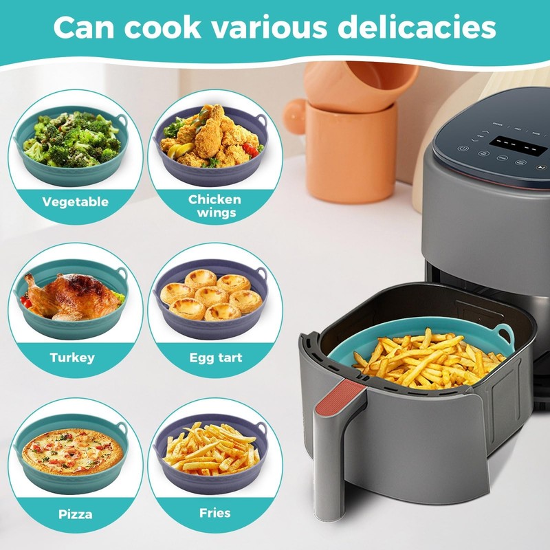 Square Silicone Air Fryer Liners - 8 Inch Reusable Air Fryer Pot，Easy to gallery
