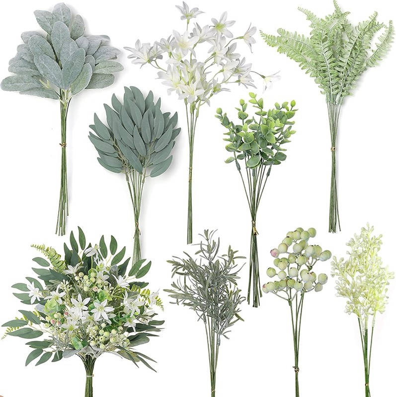 70 Pcs Artificial Greenery Stems Box Set,with 8 Kinds of Faux