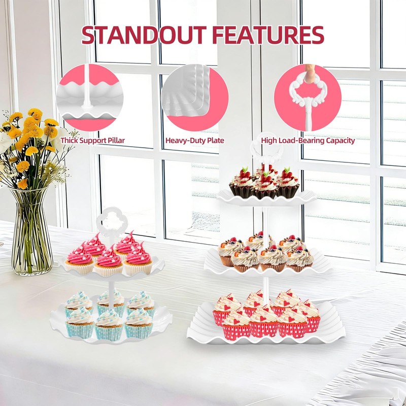 13PCS Cupcake Stand Set, 2-Tier Round & 3-Tier Square Trays, 4 Small Square +... gallery