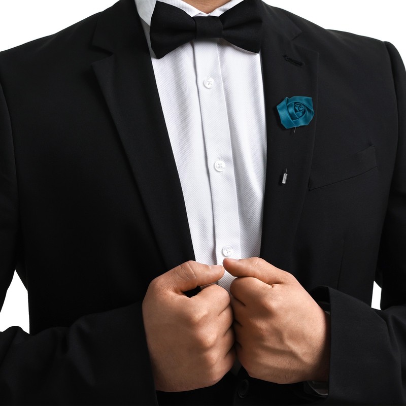 12-Pack Rose Boutonnieres, Lapel Pin Boutonnieres for Men Wedding [Indigo] gallery