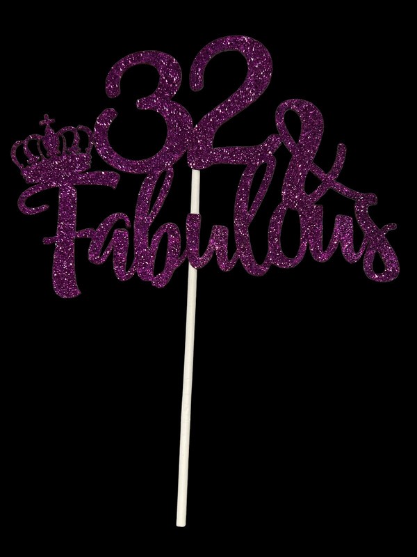 32 & Fabulous Cake Topper 6.25" Purple Glitter 32th birthday Cake Topper gallery