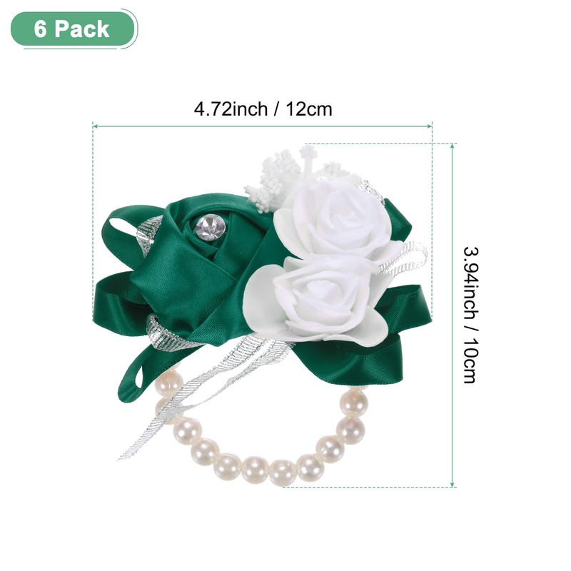 6-Pack Pearl Corsage Wristlet Bracelet for DIY Corsage Supplies [Dark Green] gallery