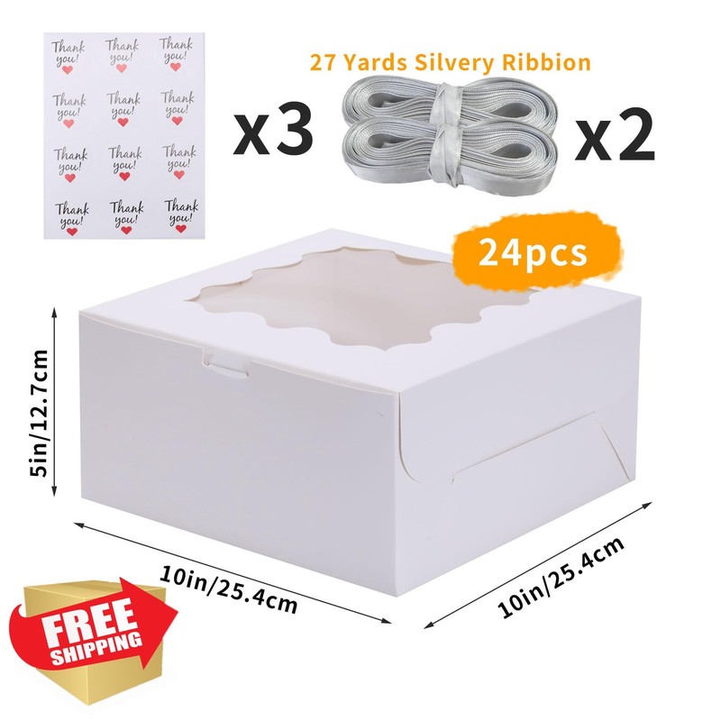 Momodelli White Cake Boxes w/ Window, 10x10x5", 24 Pcs gallery