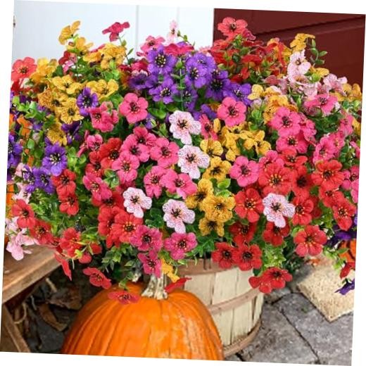 Artificial Flowers for Outdoor, UV Resistant 20 Yellow Purple Rosy Pink Red