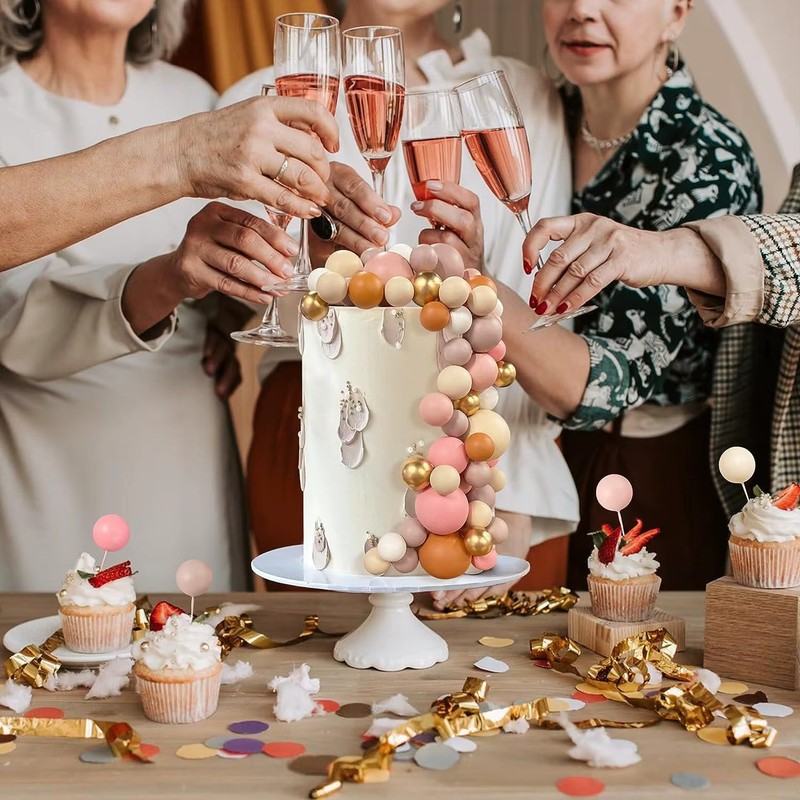 56PCS Ball Cake Picks Apricot Foam Ball Cake Topper Pearl Balls gallery