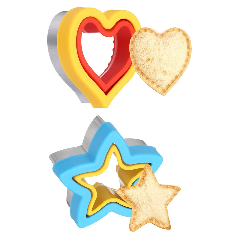 2 Pcs Sandwich Cutter and Sealer Cookie Cutter Heart Star Shape, Red/Yellow/Blue
