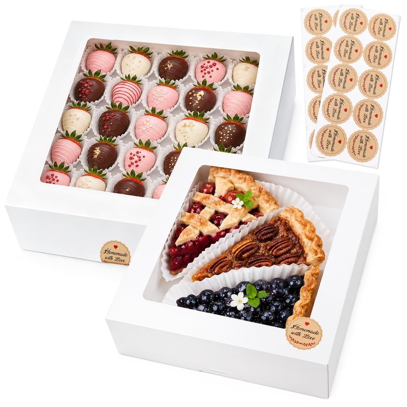 40 Pack Pie Boxes with Stickers, 9 x 9 x 3 Inches Auto-popup Pastry Boxes wit…