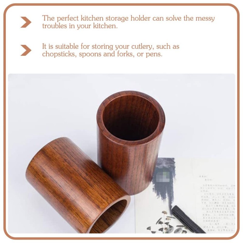 Solid Wood Chopstick Tube Kitchen Utensils Organizer Pen 5.11x3.54x3.54 Inch gallery