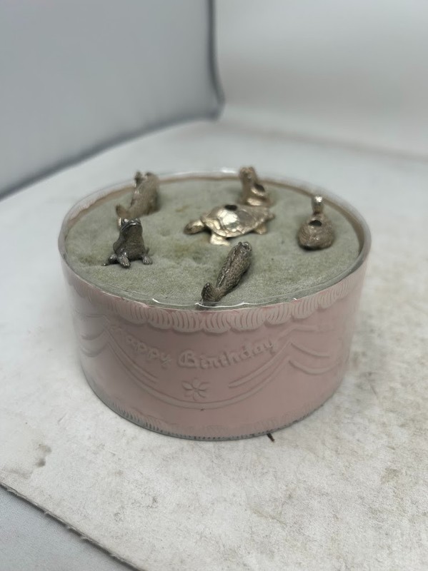6 Reed Barton Silverplate Animal Figurine Birthday Candle Holder Topper Set Fun