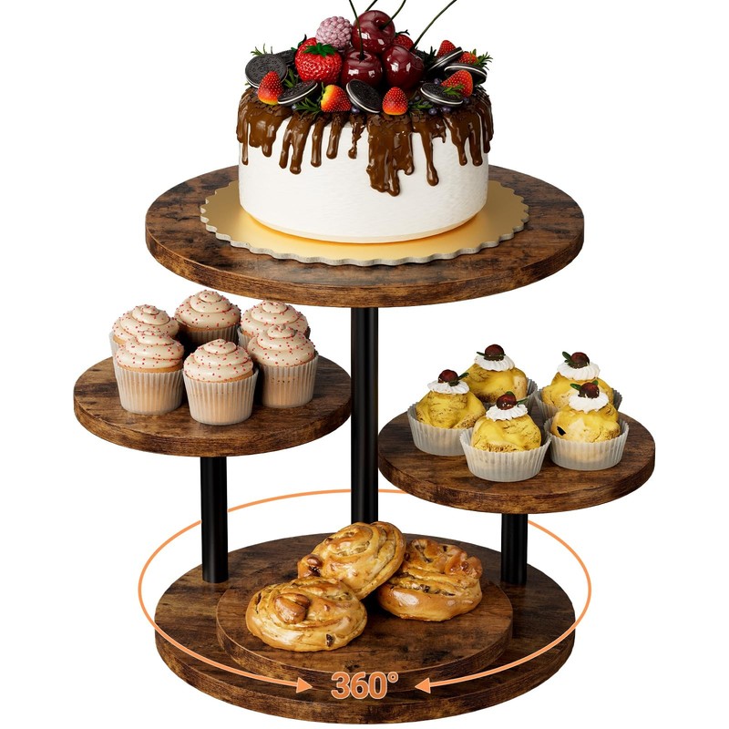 Cupcake Stand 4 Tier for 50 Cupcakes Wooden Cake Stand 360°Rotatable Dessert …
