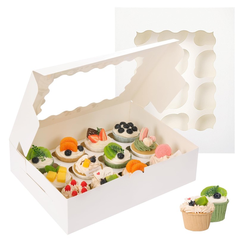 20 PCS Cupcake Boxes 12 Count 13x10x3.5 Inch White Containers Bakery Holders