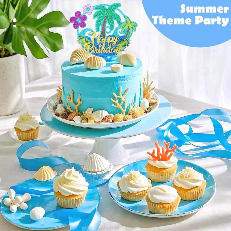 Glitter Hawaii Happy Birthday Cake Topper Palm Tree Summer Flower Ocean Hawaiian gallery