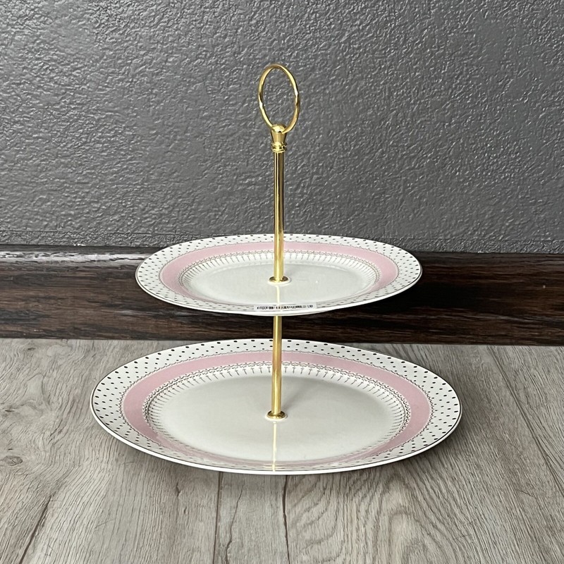 Grace Teaware Tiered Dessert Serving Platter Pink White Gold Cupcake Stand Plate