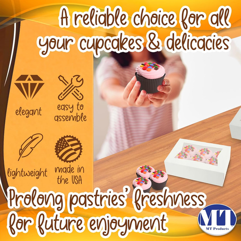 Cupcake Boxes 8" X 5.75" X 2.5" - Auto Pop-Up Bakery Boxes with Window (Pack of gallery