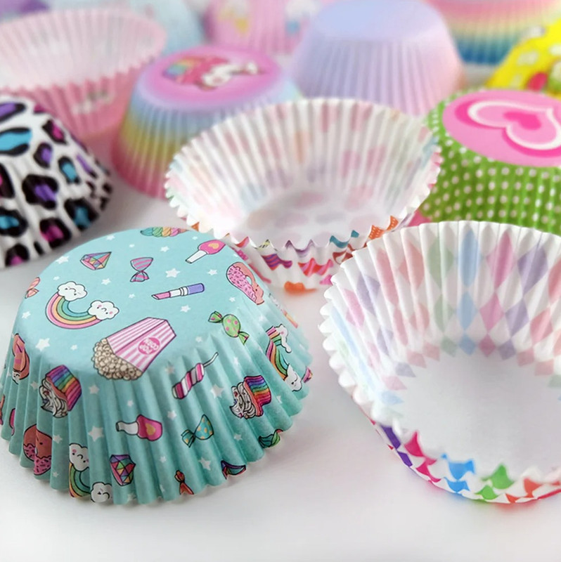 100pcs Greaseproof Cupcake Liners – Random Printed Muffin Paper Cups gallery