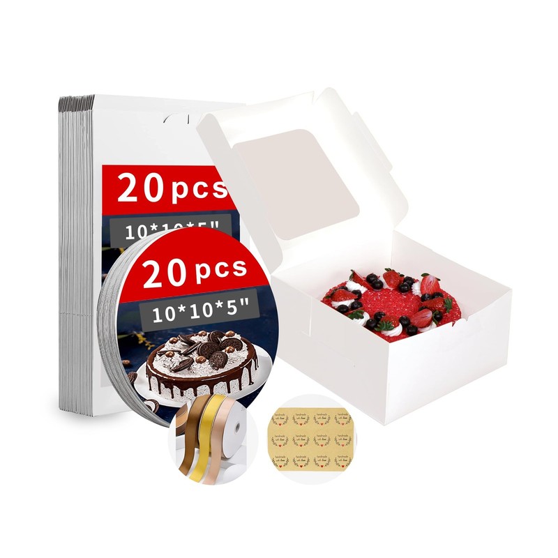 10x10x5 Inches Cake Box with Cake Board Set (40Pcs,20Pcs Boxes& 20Pcs Boards)…