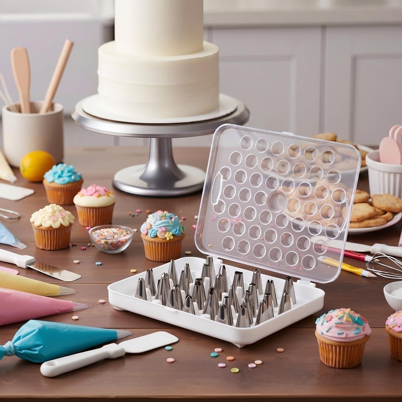 2 PCS Piping Tip Organizer Box For 104 Icing Tips Flower Nails Storage Clear gallery