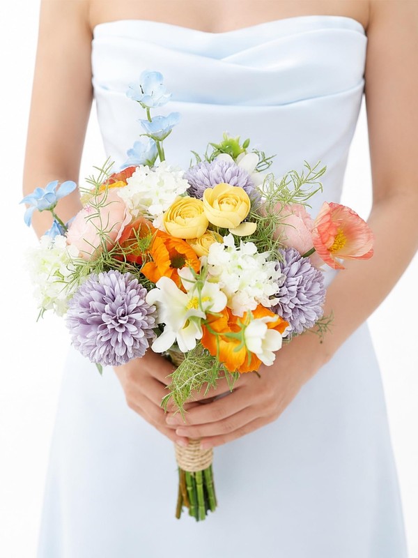 Rinlong 1Pc Wedding Bouquets For Bridesmaids Bride Spring Pastels Pink Blue
