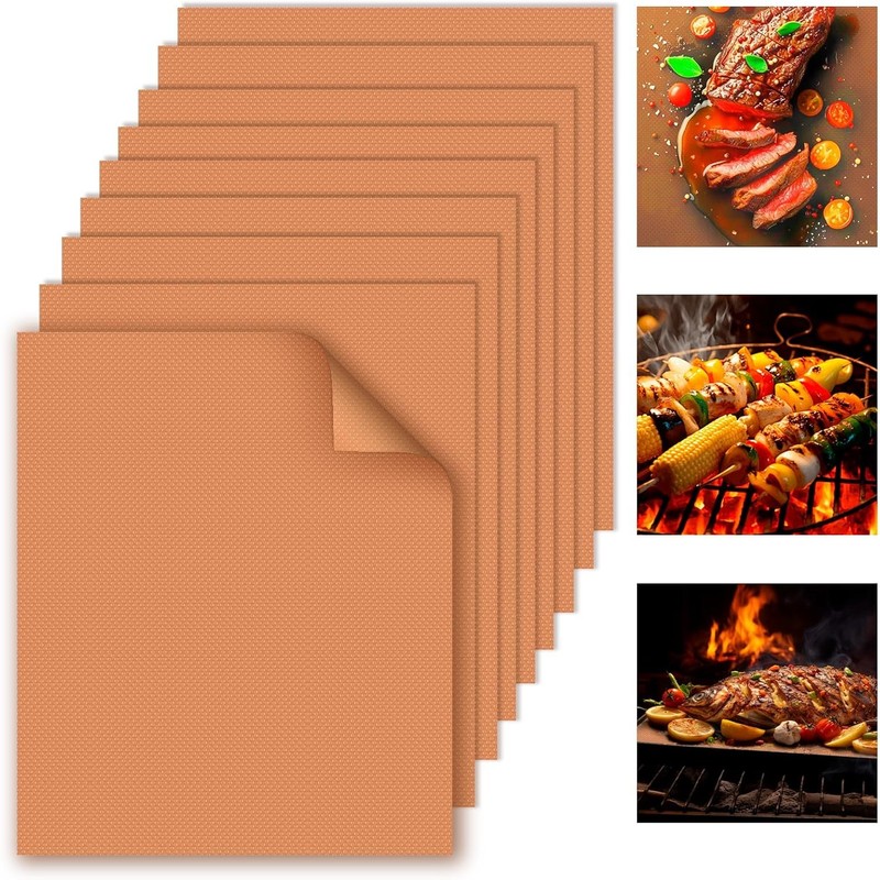 Grill Mats for Outdoor Grill, Copper 9pcs Grill Mat, 100% Non-Stick PFOA