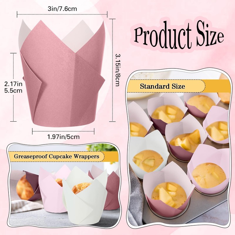 500 PCS Standard Size Gradient Pink Tulip Cupcake Liners Greaseproof Wrapper gallery