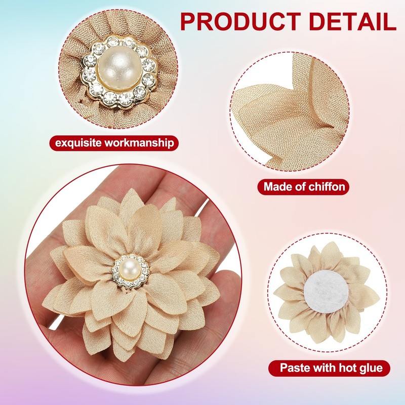 2.36 in Rhinestone Chiffon Flower, 6 Pcs Fabric Appliques, Beige gallery