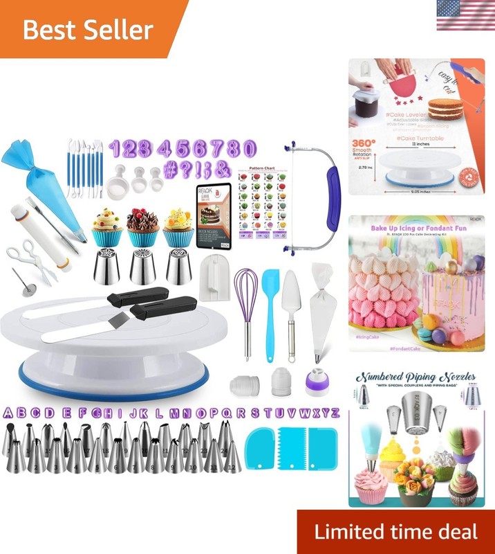 Professional 230PC Cake Decorating Supplies with Turntable & Plunger Cutters