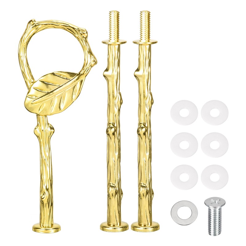 3 Sets Cake Tray Stand Handle Plate Hardware Fitting, 3-Tiers Leaves Gold