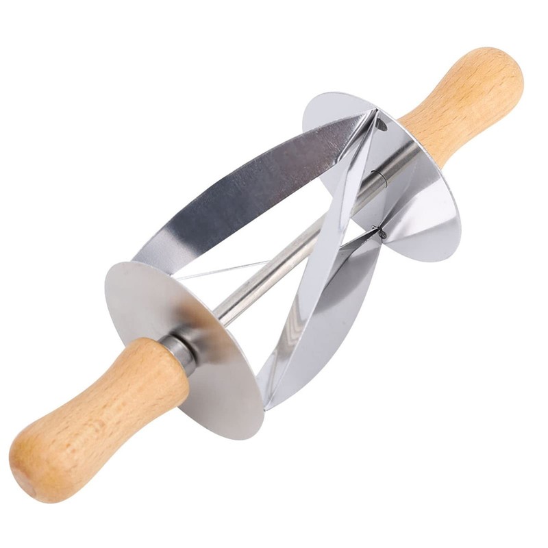 Stainless Steel Dough Cutter, Roller Cutter Round Rubber Wood Handle Pasta...