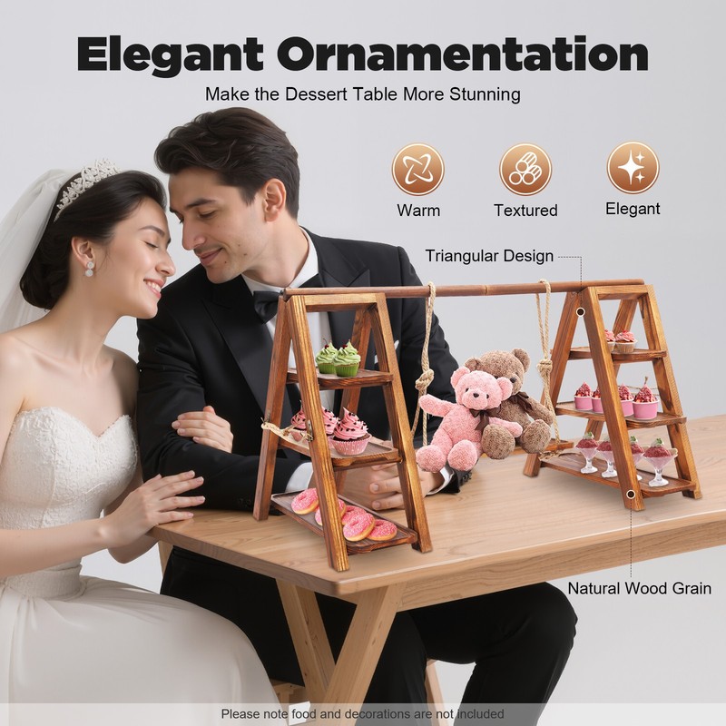 Solid Wood 3-Tier Dessert Cake & Cupcake Stand Rustic Serving Display