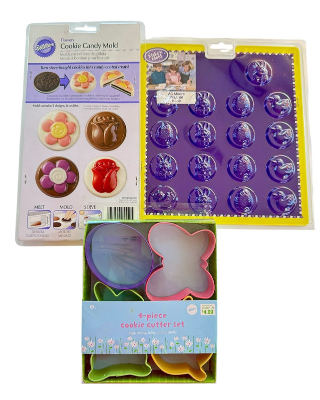 Set 3 Easter Candy Molds & Cookie Cutters Rabbit Tulips Egg Spring Baking