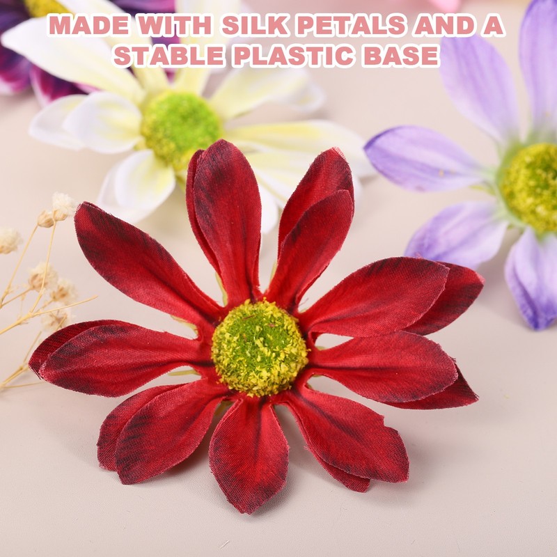 12 Pcs Artificial Daisies Flower Heads, Fake Chrysanthemum Heads, Red gallery