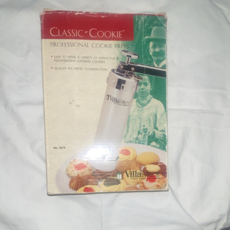 VillaWare Classic-Cookie Cookie Press Silver Metal Adjustable Handle Disks 8.5in