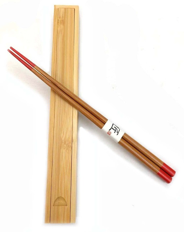2-Pack Bamboo Portable Chopsticks with Case, Reusable Travel Chopsticks, Red ... gallery
