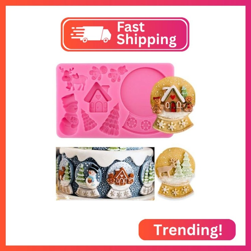 3D Christmas Silicone Molds Christmas Tree Crystal Ball Gingerbread House Fondan