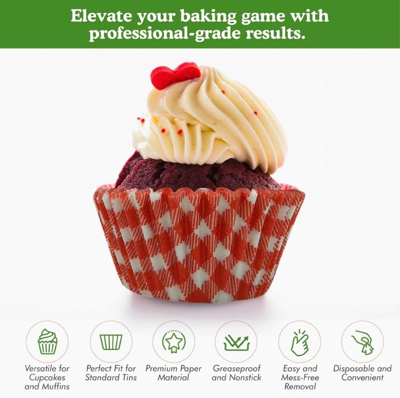 Greaseproof Professional Grade Baking Cups Pack of 40 Standard Liners Red gallery