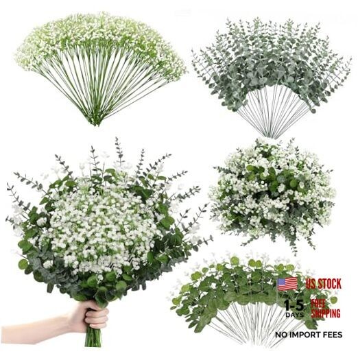 110pcs Mixed Faux Greenery: Real Touch Babys Breath Artificial Flowers Bulk,