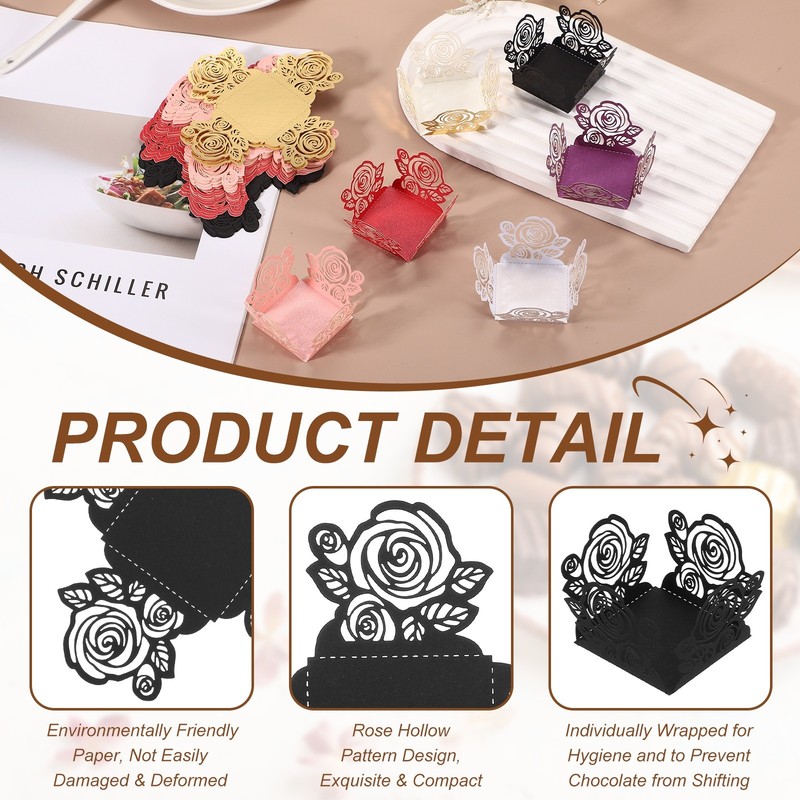 25Pcs 1.4x1.4" Rose Shape Truffle Wrapper Cupcake Liners for Decor, Black gallery