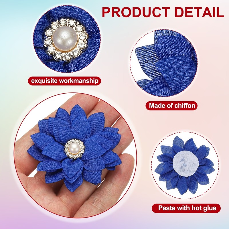 2.36 in Rhinestone Chiffon Flower, 6 Pcs Fabric Appliques, Blue gallery