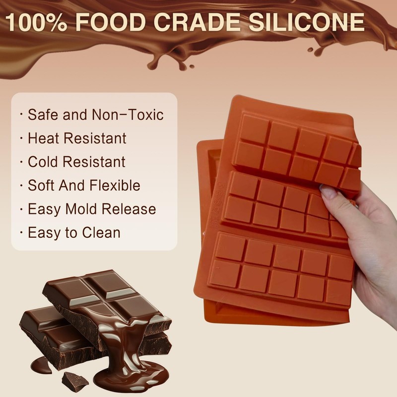 Silicone Chocolate Bar Mold – 6 Large Cavities, 10*6.7*0.59inches, Brown gallery