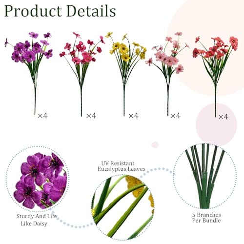 Plastic Flowers for Outdoors, Fake Outdoor Artificial 20 Pcs Spring Color gallery