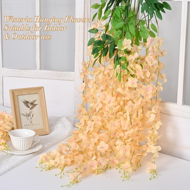 Waipfaru 24 Pack Wisteria Hanging Flowers 3.6 Feet Champagne Wisteria gallery