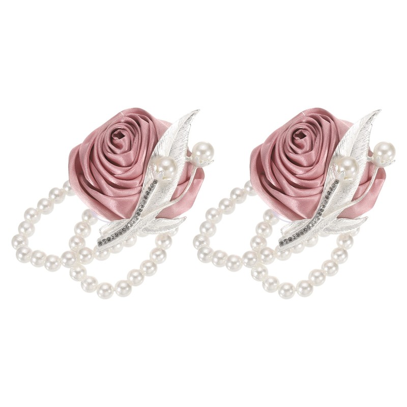 2Pcs Wrist Corsage Artificial Flower Bracelets, 2.4 x 2.8 Inch Gold