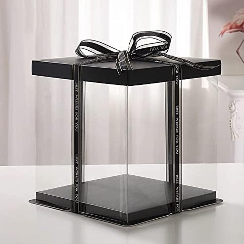 2Pcs Large Cake PET Clear Box, 10" X 10" X 9" with Ribbon and Pre-Folded Lid, fo gallery