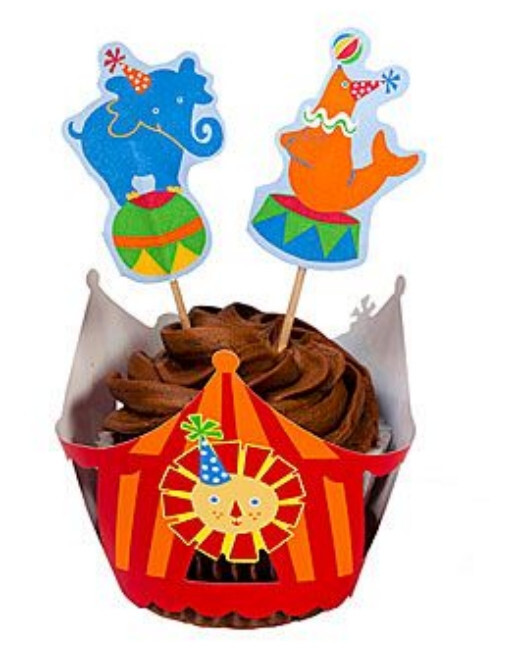Adorable 2009 Elephant Big Top Circus Seal Cupcake 12 Wraps 24 Picks Carnival gallery