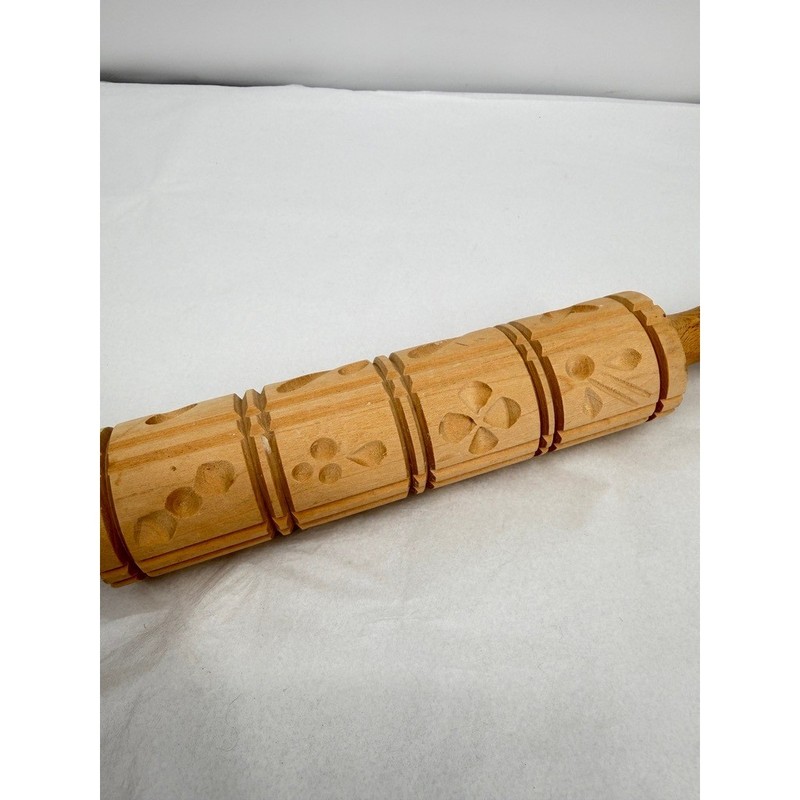 Handcrafted Wooden Embossed Rolling Pin Springerle Cookie Dough Roller W Germany gallery