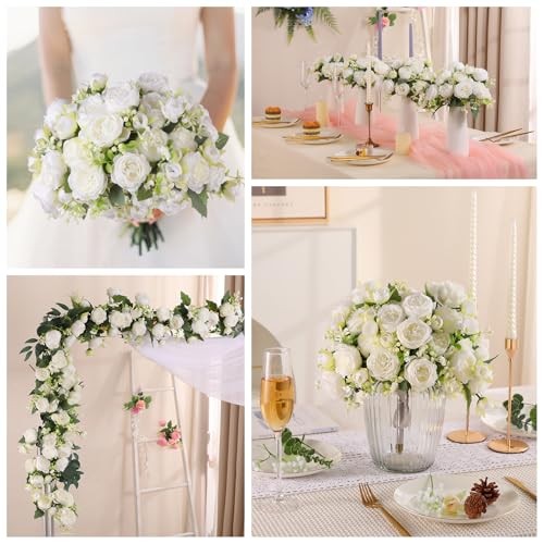8 Packs Peonies Artificial Flowers Vintage Faux Peony Bouquet Fake White-8pcs gallery