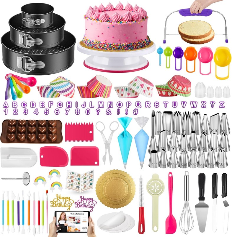 Cake Decorating Kit Turntable Pans Piping Baking Tools