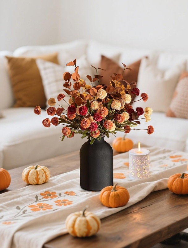 Flower Centerpiece Table Decorations: Metal Vase with 12 Stems of Fake Mums Kiku gallery