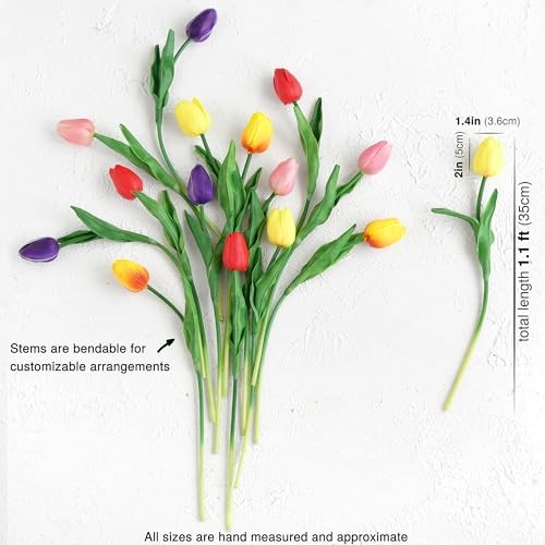 Real Touch Tulips Artificial Flowers – 15 Stems Faux Tulip Bouquet #9 Rainbow gallery