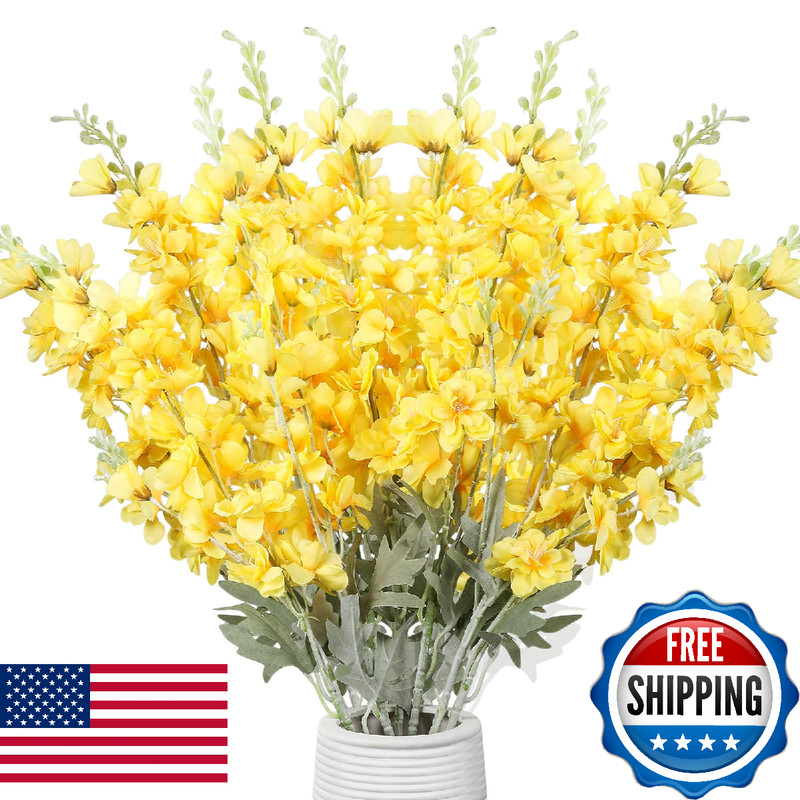 Thiccywoov 12 Pcs Delphinium Artificial Flowers 33.5 Long Stem Lifelike Faux